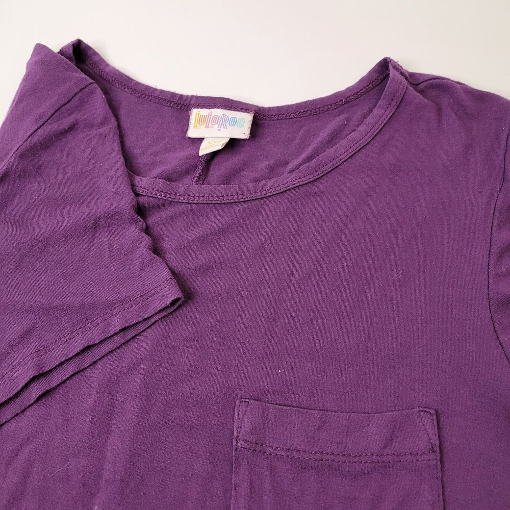 LuLaRoe Carly T-Shirt Dress Women XXS Purple Excellent Short Sleeve Pocket Swing